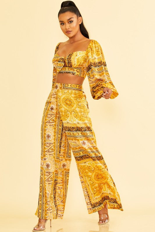 Silk Scarf Print Pant Set